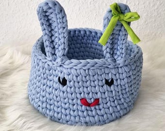 Aufbewahrungskorb ,  Häkelkorb mit Plastikboden, Utensilo, Hase