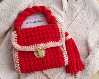 Stilvolle gehäkelte Handtasche,  Schultertasche,  Crossbody-Tasche,  Valentinsgeschenk