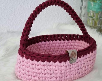 Storage basket, crochet basket with wooden base, utensil holder