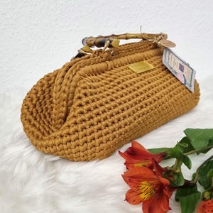 Handbag with bamboo handles, crochet bag