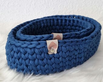 Storage basket set, utensil holder, crochet basket with wooden base