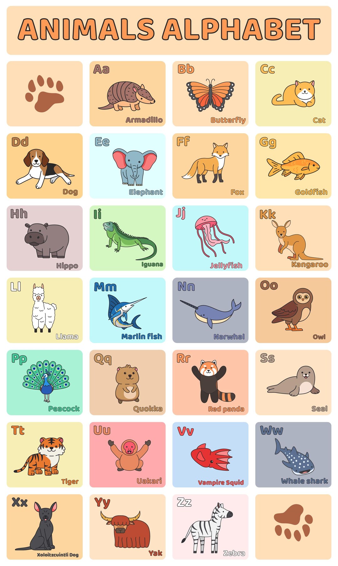 Animals Alphabet Poster PNG, SVG - Etsy Canada