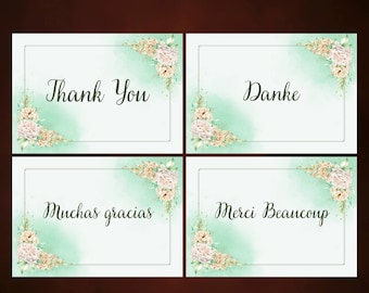 Thank You Card in 4 Languages: Thank You, Danke, Muchas Gracias and Merci Beaucoup, PRINTABLE CARD