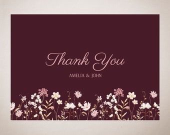 PRINTABLE  Thank You Card Floral Decor Personalize Name for Greeting, Weeding Thank You Print at Home