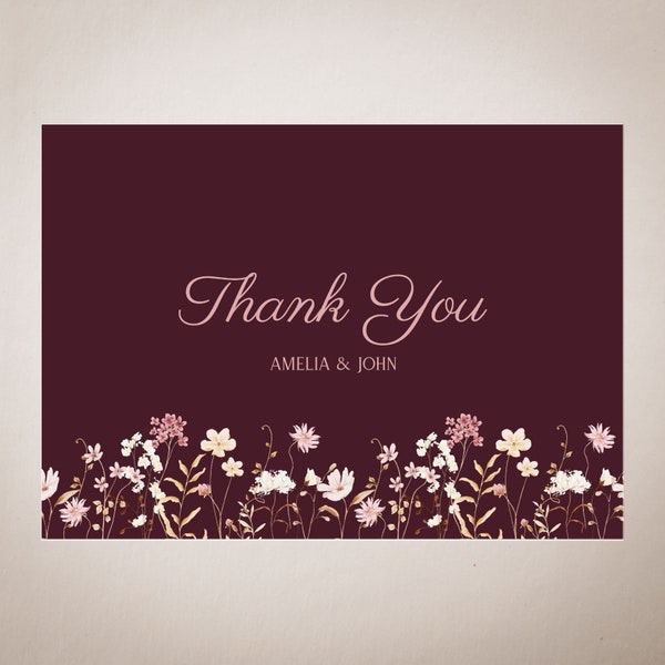 PRINTABLE  Thank You Card Floral Decor Personalize Name for Greeting, Weeding Thank You Print at Home