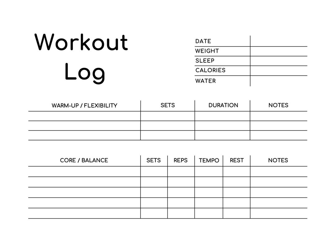 PRINTABLE Workout Log Template - Etsy