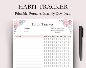 Floral Habit Tracker Printable, Pink Habit Tracker 2024, Habit Tracker Weekly, Routine Tracker, Goal Tracking Organization, Daily Habit