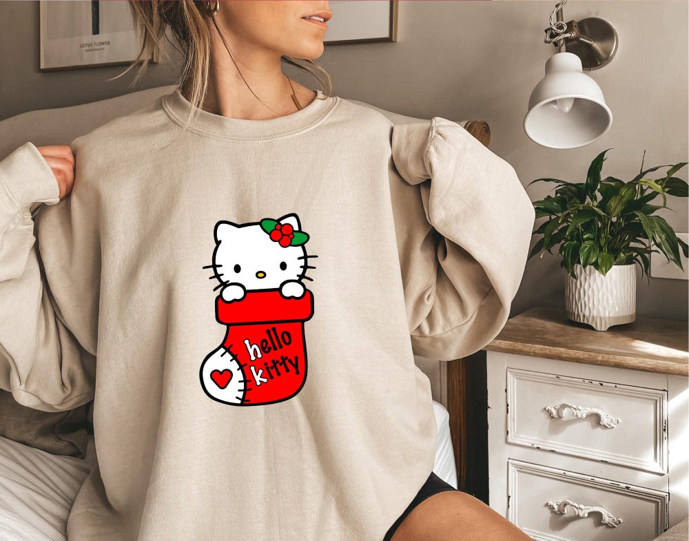 Hello Kitty Christmas Sweatshirt, Christmas Hoodie, Hello Kitty Christmas Gift, Cartoon Hoodie, Christmas Sweater, Merry Christmas Sweater Onlytee