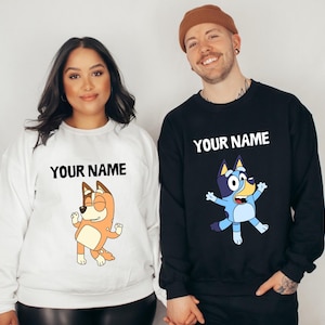 Bluey Characters Personalized Sweatshirt, Custom Bluey Hoodie, Bluey Characters Customized Gift, Bluey Sweater, Personalized Bluey Bingo Tee