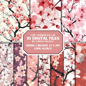 Cherry Blossom Seamless Patterns,Japanse Style, Seamless Pattern, Digital Seamless File, Digital Files,300 DPI, Japanese Seamless Pattern