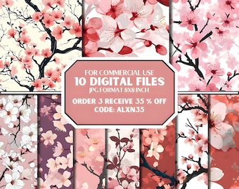 Cherry Blossom Seamless Patterns,Japanse Style, Seamless Pattern, Digital Seamless File, Digital Files,300 DPI, Japanese Seamless Pattern