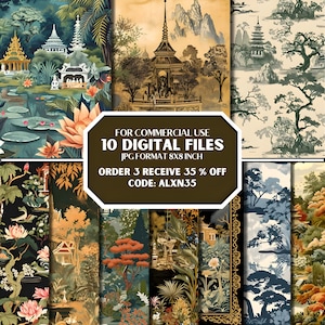 Japanischer Garten-nahtloses Muster, japanischer Stil, nahtloses Muster, digitale Seamless-Datei, digitale Dateien, 300 DPI, japanisches nahtloses Muster