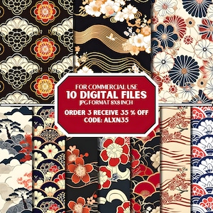 Japanisches Nihonga nahtloses Muster, japanischer Stil, nahtloses Muster, digitale nahtlose Datei, digitale Dateien, 300 DPI, japanisches nahtloses Muster