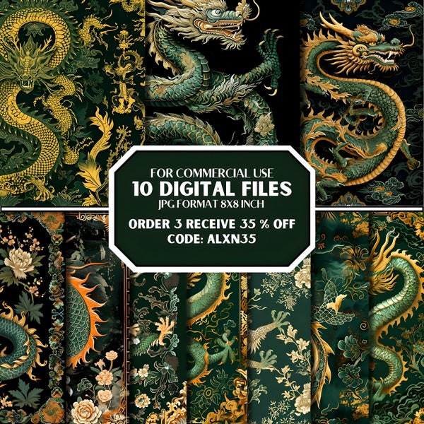 Traditional Japanese, Jade Dragon Pattern, Seamless Pattern, Digital Seamless File, Digital Files, Japanese Seamless Pattern