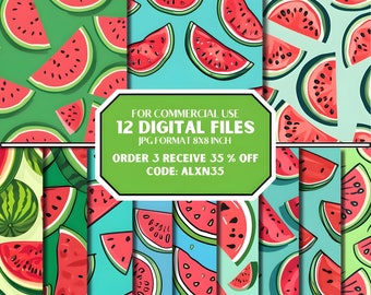 Watermelon Digital Paper ,Watermelon seamless paper, seamless pattern, 300 DPI | Commercial Use