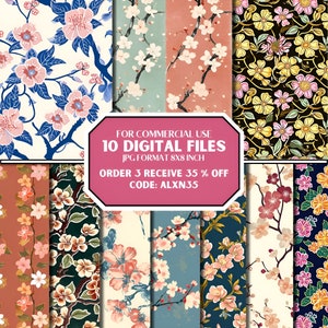 Japanese Cherry Blossom Seamless Pattern,Japanse Style, Seamless Pattern, Digital Seamless File, Digital Files,300 DPI, Commercial Use