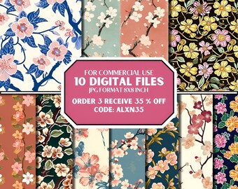 Japanese Cherry Blossom Seamless Pattern,Japanse Style, Seamless Pattern, Digital Seamless File, Digital Files,300 DPI, Commercial Use