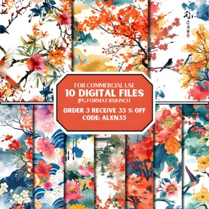 Japanisches Nihonga nahtloses Muster, japanischer Stil, nahtloses Muster, digitale nahtlose Datei, digitale Dateien, 300 DPI, japanisches nahtloses Muster
