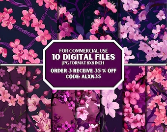 Cherry Blossom, Japanse Style, Seamless Pattern, Digital Seamless File, Digital Files, Japanese Seamless Pattern
