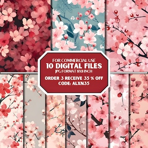 Cherry Blossom Seamless Patterns,Japanse Style, Seamless Pattern, Digital Seamless File, Digital Files,300 DPI, Japanese Seamless Pattern