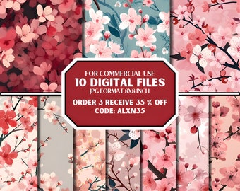 Cherry Blossom Seamless Patterns,Japanse Style, Seamless Pattern, Digital Seamless File, Digital Files,300 DPI, Japanese Seamless Pattern