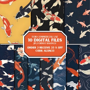Koi Fish Seamless Pattern,Japanse Style, Seamless Pattern, Digital Seamless File, Digital Files, Japanese Seamless Pattern