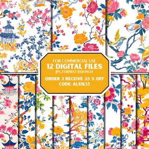 Chinoiserie Digital Paper, Chinese patterns,Chinese Endless Paper, 300 DPI, Chinese Seamless Pattern , commercial use