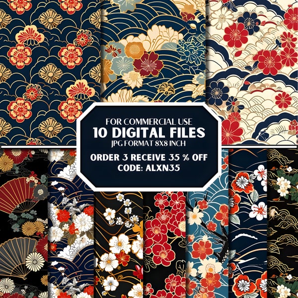 Japanese Nihonga Seamless Pattern,Japanse Style, Seamless Pattern, Digital Seamless File, Digital Files,300 DPI, Japanese Seamless Pattern