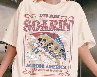 Retro Soarin Across America Mickey and Friends Comfort Colors Shirt, USA 250th Anniversary Family Trip Outfit Gift 2026, Epcot Center Tee