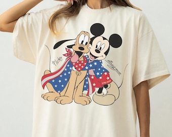 Disney Mickey & Pluto 4th of July Flag Shirt, Patriotic Disney Tee, USA 250th Anniversary United States Of America, Independence Day