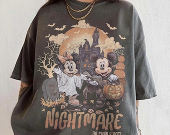 Vintage Nightmare on Main Street Comfort Colors Shirt, Halloween Mickey Minnie Ghost Tee, Retro Halloween Disney Shirt, Trick or Treat Tee