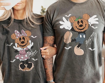 Comfort Colors® Retro Mickey Minnie Halloween Couple Shirts,  Mickey and Minnie Shirt, Pumpkin T-Shirt, Spooky Season Shirt,Disney Halloween
