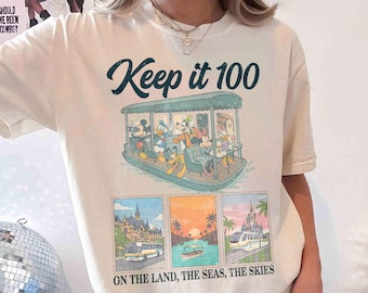 Retro Vintage Epcot Keep It 100 On The Land The Seas The Skies Shirt, Disney Boat Seagull Tee, Epcot World Traveler Tee, Pastel Disney Trip