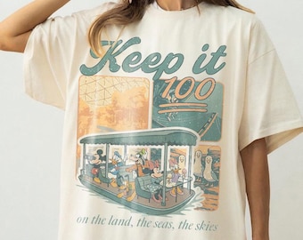 Retro Keep It 100 On The Land The Seas The Skies Shirt, Disney World Trip Shirt, Disney Epcot Shirt, Disney Trip Shirt, Disney Boat Seagull
