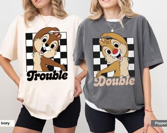 Camisas a cuadros de Chip y Dale Double Trouble, camisas de pareja Disney, camisas familiares Disney, camisa a juego Disney, camisa de Chip y Dale