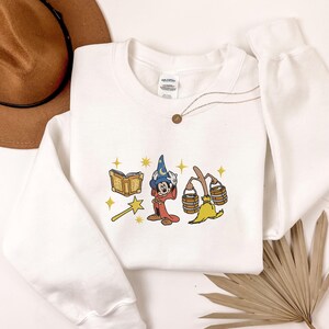 EMBROIDERED Vintage Disney Fantasia Mickey Sweatshirt, Sorcerer Mickey Shirt, Magic Mickey Shirt, Disneyland Family Matching Trip Shirts White