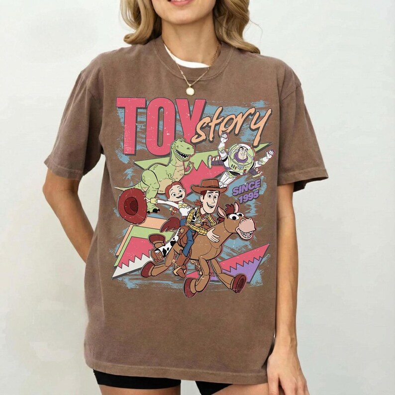 Disney Toy Story 1995 Retro Comfort Colors Shirt, Woody Buzz Lightyear Rex Tee, WDW Disneyland Family Vacation 2026 Trip, Disney Pixar Fest Espresso