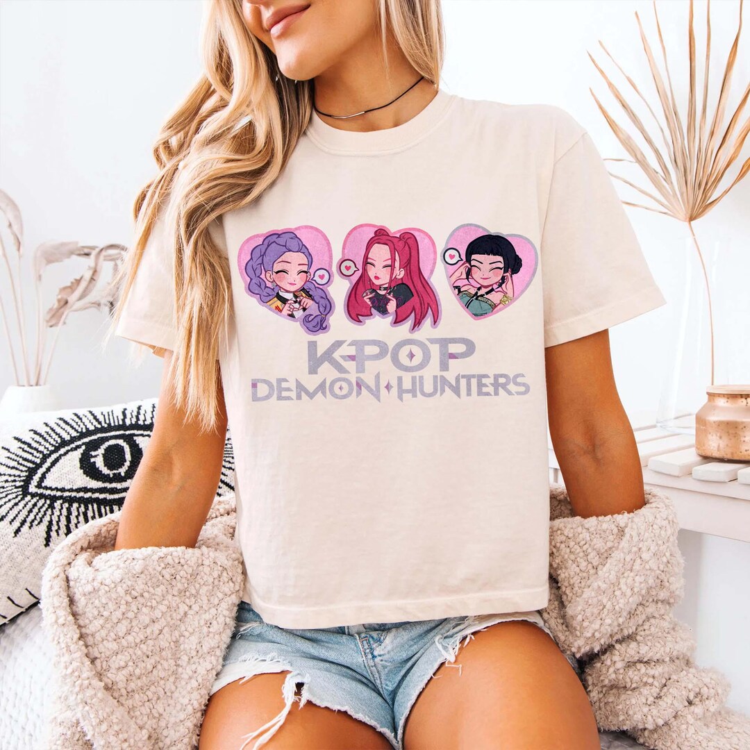 Retro Kpop Demon Hunters Boxy Tee, Demon Hunter Merch, Huntrix