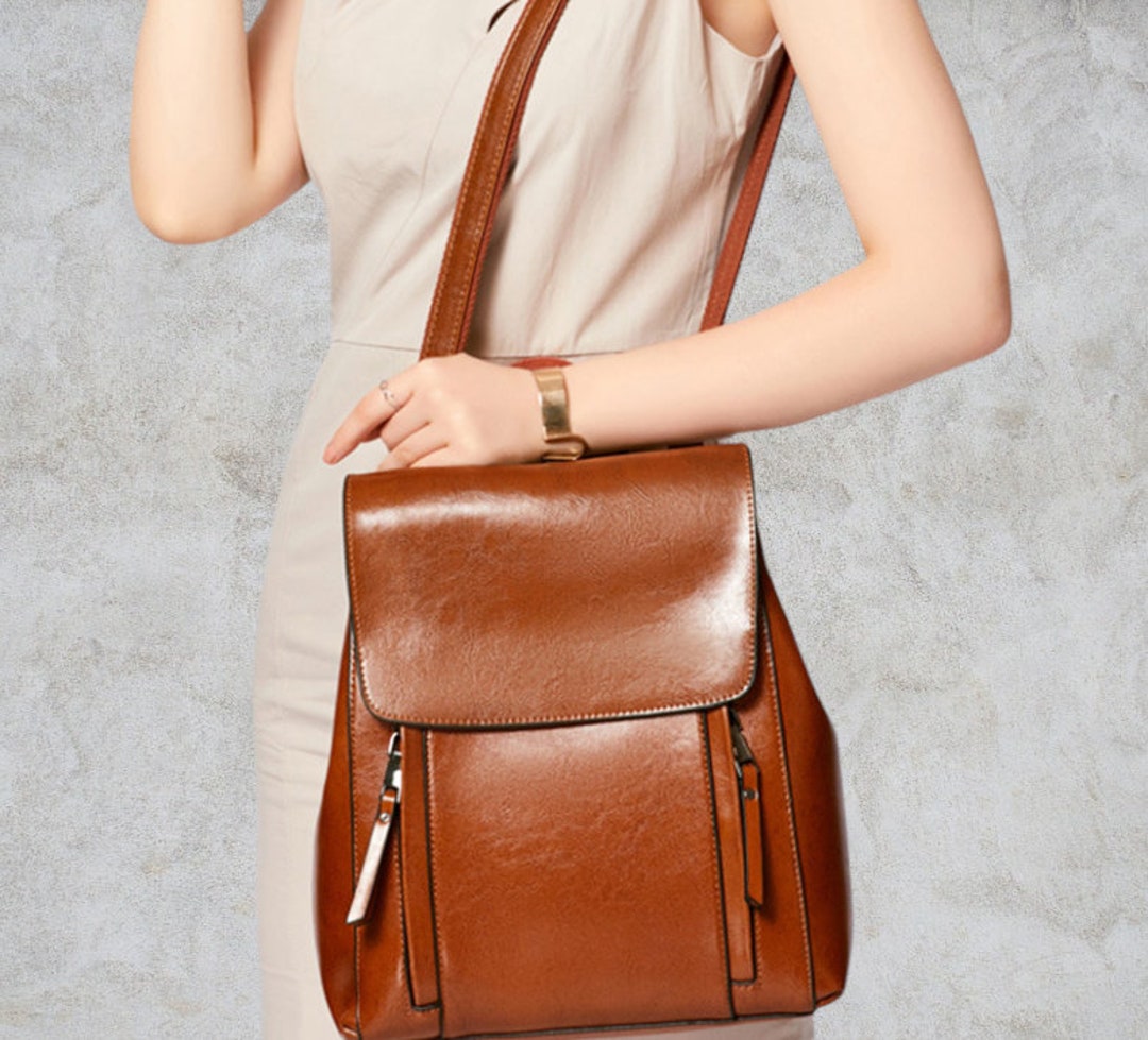 Genuine Leather Backpack Convertible Shoulder Bag Womens Etsy