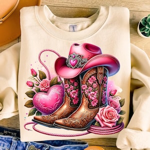 Dia dos Namorados Cowgirl Botas Png, Rosas Png, Design de Sublimação, Dia dos Namorados Retro Png, Dia dos Namorados Ocidental Png, Country Valentine Png