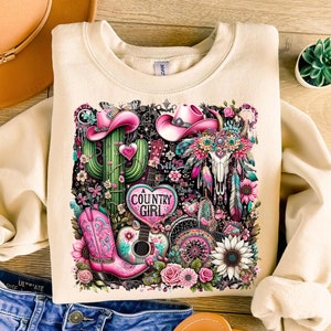 Land Mädchen PNG, Cowgirl Png, Western Png, Land Png, Boho Kuhschädel Png, Rosa Cowgirl Stiefel Png, Retro Cowgirl Png, Sublimationsentwürfe