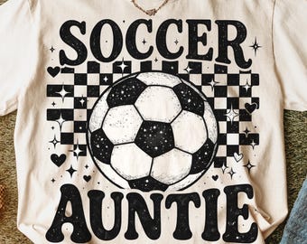 Retro Soccer Auntie PNG, Soccer Game Day PNG, Soccer Shirt Design, Checkered Sports Sublimation, Soccer Aunt Png (Digital Download)