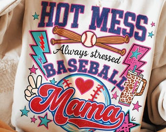 Funny Baseball Mama PNG, Retro Game Day Design (Digital Download)