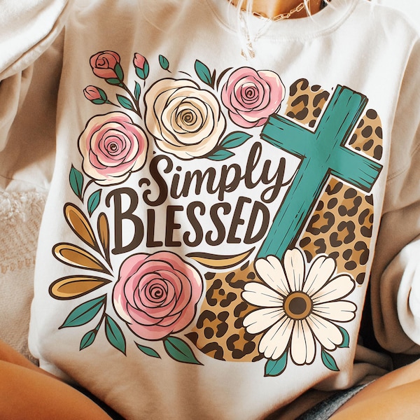 Simply Blessed Floral Christian PNG, Sublimation Design (Digital Download)
