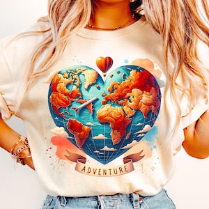 Abenteuer PNG, Urlaub PNG, Reise Png, Mädchen Reise Png, Flugzeug Png, Weltkarte Png, Herz Png, Familienurlaub Png, Reise Shirt Png