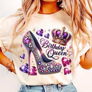 Glitter Birthday Queen Png, High Heels Birthday Png, Birthday Party Png, Girly Birthday Png, Sublimation Designs, Crown Birthday Girl Png