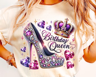 Glitter Birthday Queen PNG, High Heels, Crown (Digital Download)