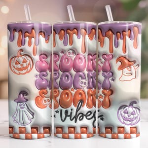 3D Inflated Halloween Tumbler Wrap, Spooky Vibes Tumbler Wrap, Halloween 20 oz Skinny Tumbler Sublimation Design,Halloween Puffy Tumbler PNG