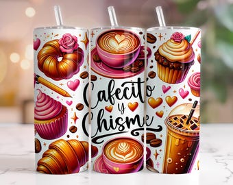 Involucro per bicchiere Cafecito Y Chisme, design sottile a sublimazione da 20 Oz (download digitale)