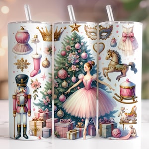 Conception de sublimation de gobelet skinny 20 oz Ballet de Noël, emballage de verre casse-noisette de Noël, emballage de verre de Noël PNG, téléchargement numérique